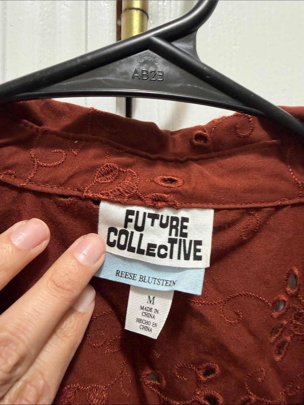 Women's Eyelet Button-Front Shirt - Rust - Picture 2 of 4